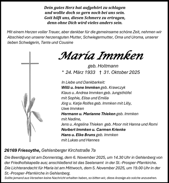 Anzeige von Maria Immken von OM-Medien