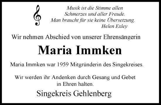 Anzeige von Maria Immken von OM-Medien