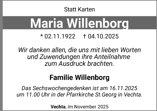 Anzeige von Maria Willenborg von OM-Medien