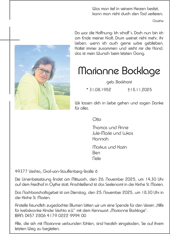 Anzeige von Marianne Bocklage von OM-Medien