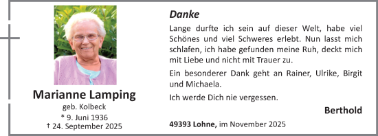 Anzeige von Marianne Lamping von OM-Medien