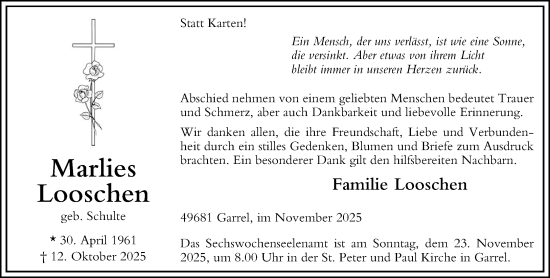 Anzeige von Marlies Looschen von OM-Medien