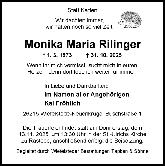 Anzeige von Monika Maria Rilinger von OM-Medien