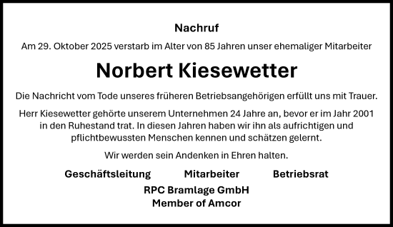 Anzeige von Norbert Kiesewetter von OM-Medien