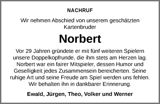 Anzeige von Norbert Poschmann von OM-Medien