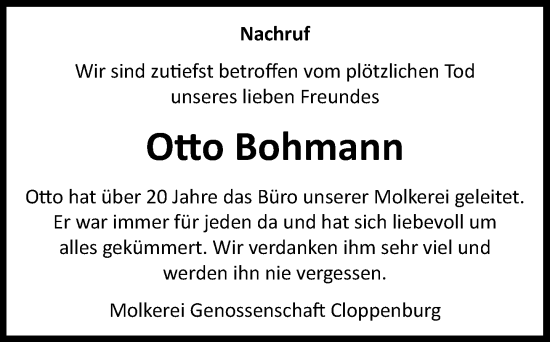 Anzeige von Otto Bohmann von OM-Medien