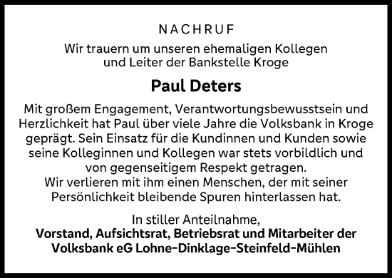 Anzeige von Paul Deters von OM-Medien