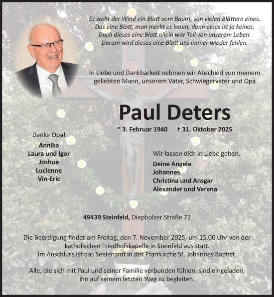 Anzeige von Paul Deters von OM-Medien