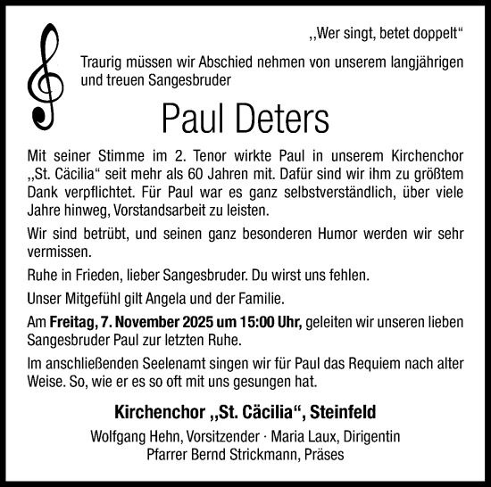 Anzeige von Paul Deters von OM-Medien