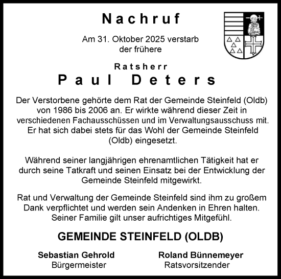 Anzeige von Paul Deters von OM-Medien