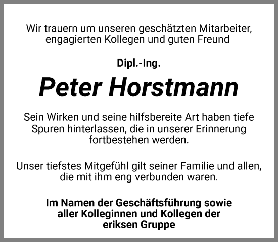 Anzeige von Peter Horstmann von OM-Medien