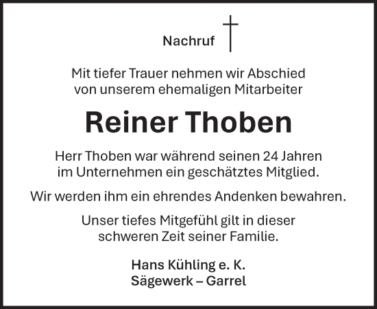 Anzeige von Reiner Thoben von OM-Medien