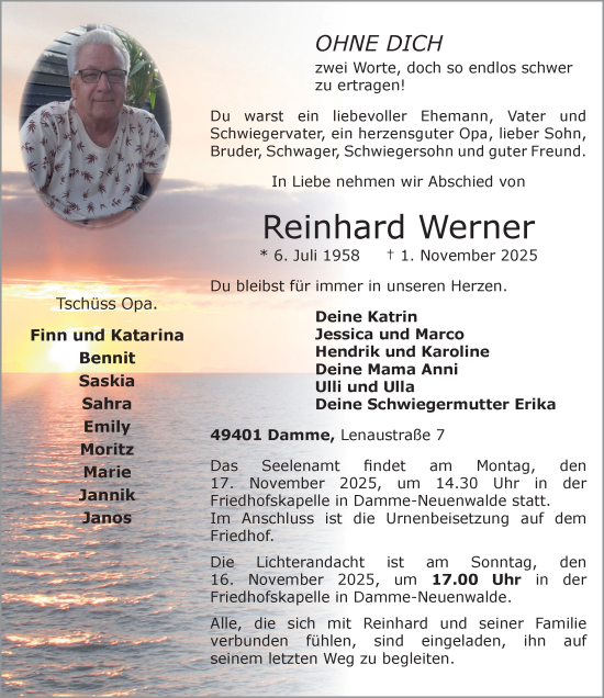 Anzeige von Reinhard Werner von OM-Medien