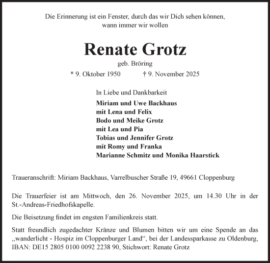 Anzeige von Renate Grotz von OM-Medien