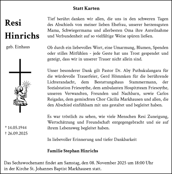 Anzeige von Resi Hinrichs von OM-Medien