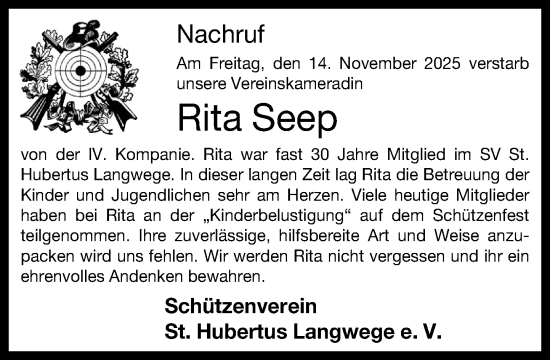 Anzeige von Rita Seep von OM-Medien