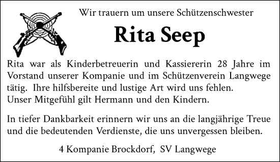 Anzeige von Rita Seep von OM-Medien