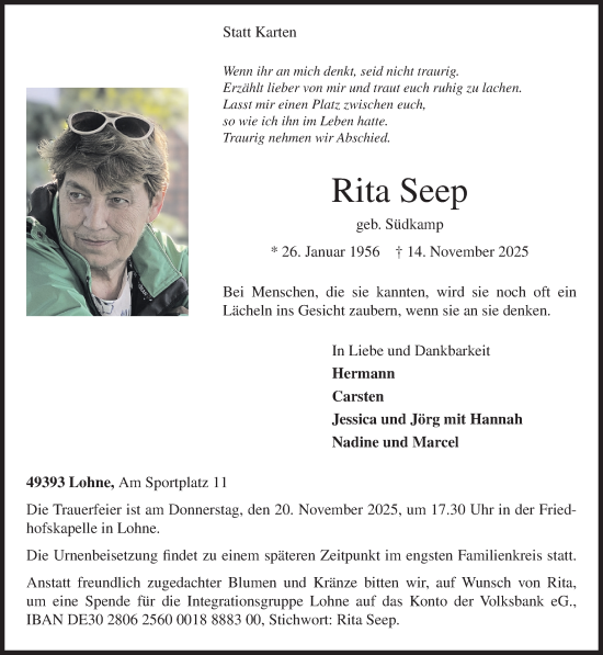 Anzeige von Rita Seep von OM-Medien