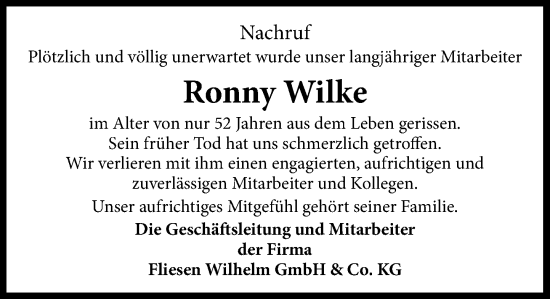 Anzeige von Ronny Wilke von OM-Medien