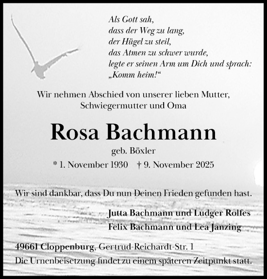 Anzeige von Rosa Bachmann von OM-Medien
