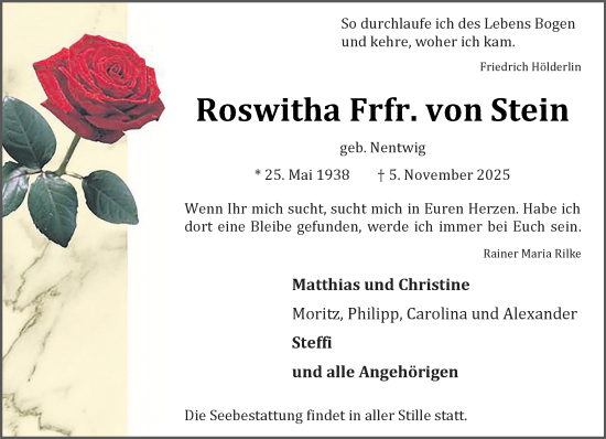 Anzeige von Roswitha Frfr. von Stein von OM-Medien
