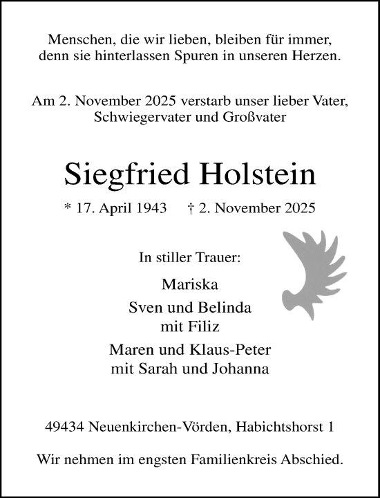 Anzeige von Siegfried Holstein von OM-Medien