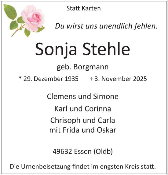 Anzeige von Sonja Stehle von OM-Medien