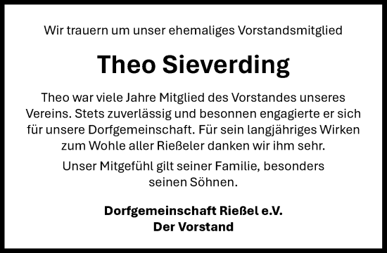 Anzeige von Theo Sieverding von OM-Medien