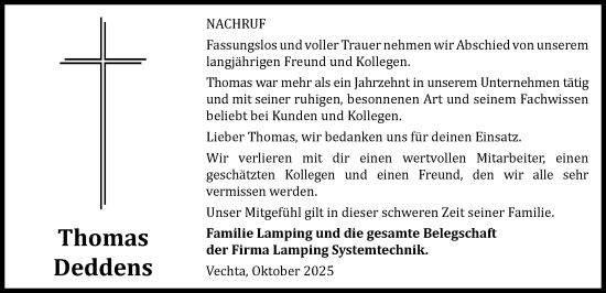 Anzeige von Thomas Deddens von OM-Medien
