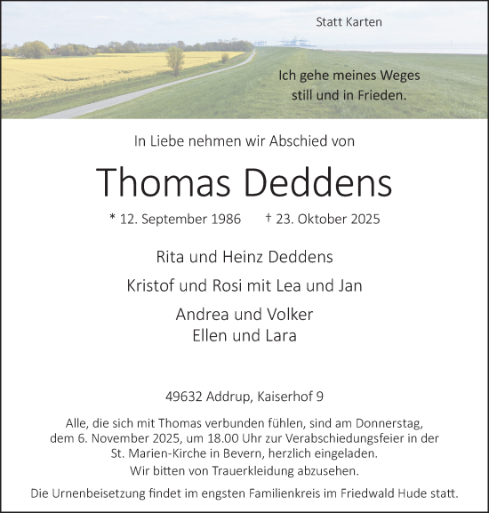 Anzeige von Thomas Deddens von OM-Medien