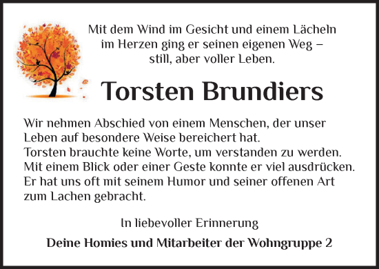 Anzeige von Torsten Brundiers von OM-Medien