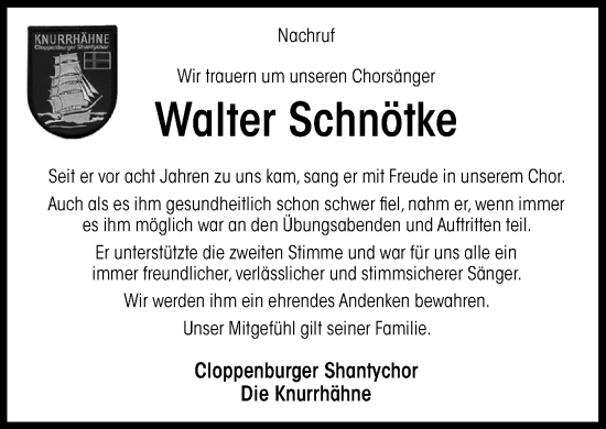 Anzeige von Walter Schnötke von OM-Medien