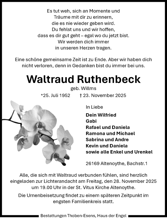 Anzeige von Waltraud Ruthenbeck von OM-Medien