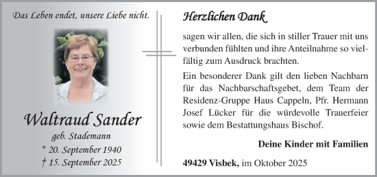 Anzeige von Waltraud Sander von OM-Medien