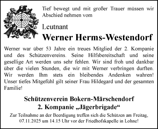 Anzeige von Werner Herms-Westendorf von OM-Medien