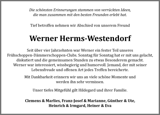 Anzeige von Werner Herms-Westendorf von OM-Medien