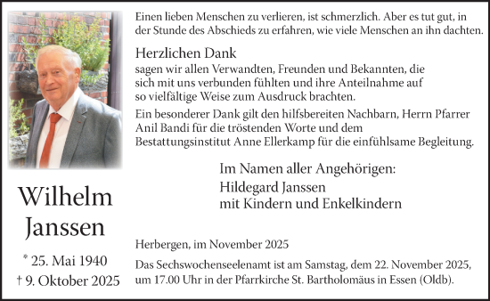 Anzeige von Wilhelm Janssen von OM-Medien