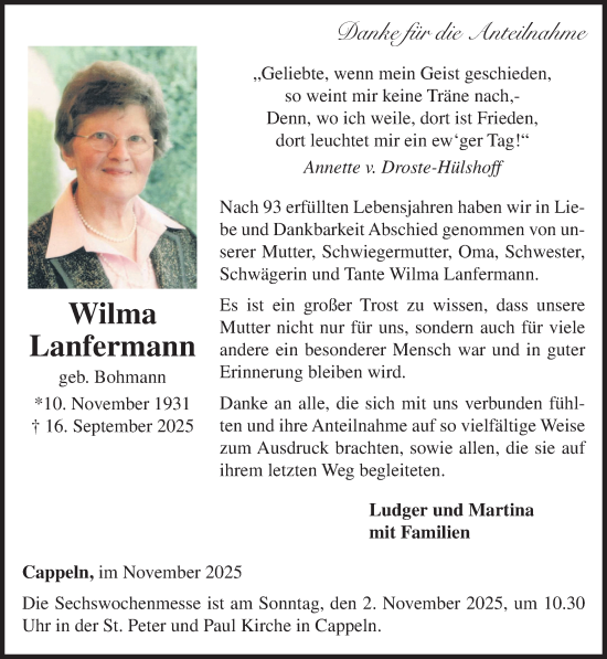Anzeige von Wilma Lanfermann von OM-Medien