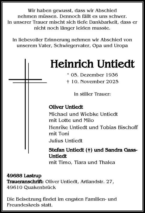 Anzeige von Heinrich Untiedt von OM-Medien