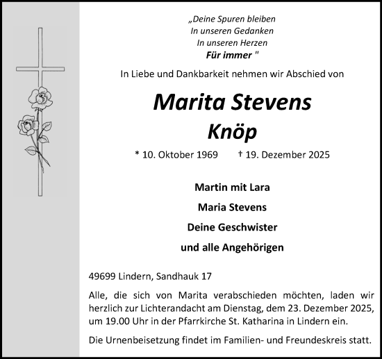 Anzeige von Marita Stevens Knöp von OM-Medien