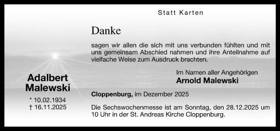 Anzeige von Adalbert Malewski von OM-Medien