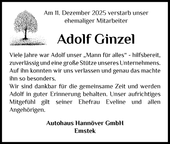 Anzeige von Adolf Ginzel von OM-Medien