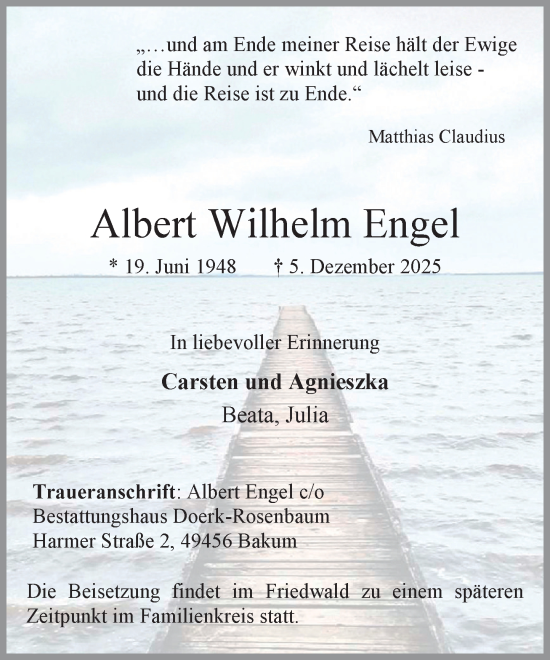 Anzeige von Albert Wilhelm Engel von OM-Medien