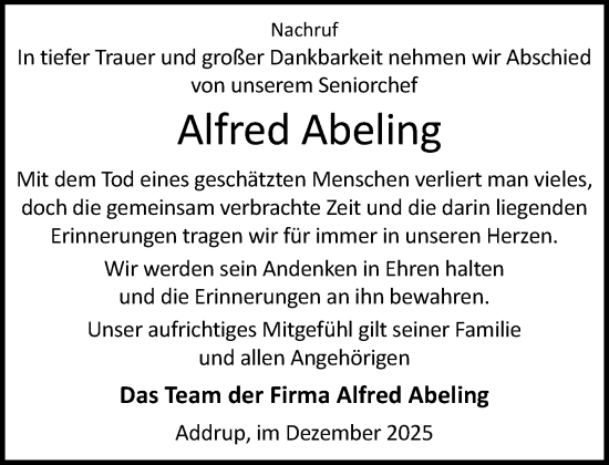 Anzeige von Alfred Abeling von OM-Medien