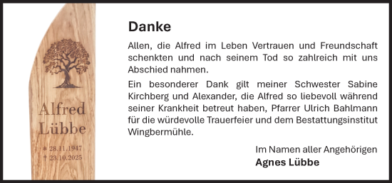 Anzeige von Alfred Lübbe von OM-Medien