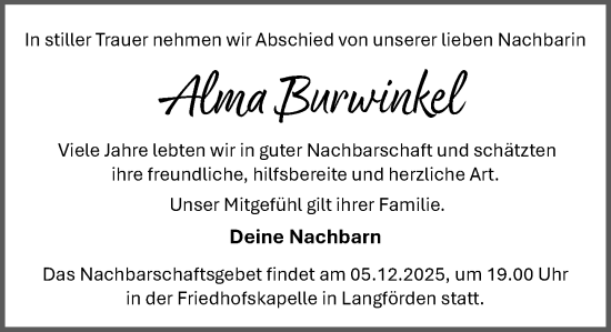 Anzeige von Alma Burwinkel von OM-Medien