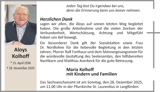 Anzeige von Aloys Kolhoff von OM-Medien