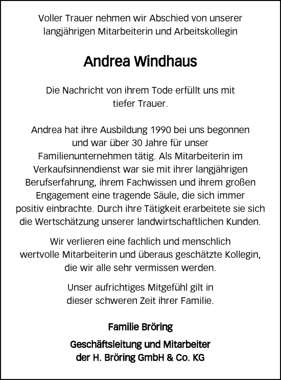 Anzeige von Andrea Windhaus von OM-Medien