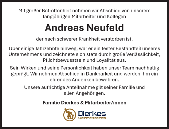 Anzeige von Andreas Neufeld von OM-Medien