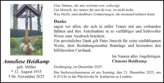 Anzeige von Anneliese Heidkamp von OM-Medien